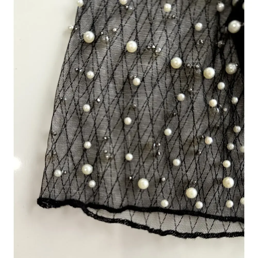 Hot & Delicious Black Sheer pearl dress/cover up L - Picture 7 of 12